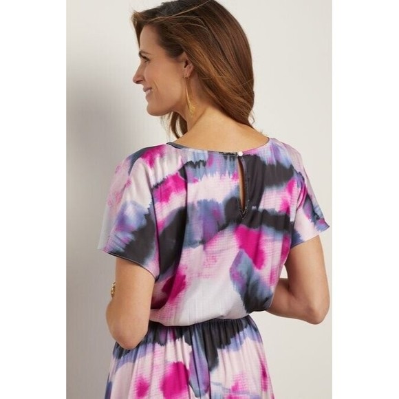 Soft Surroundings Dress Womens 2X Plus Maxi Short Sleeve Boho Abstract Cruise + - Picture 3 of 12